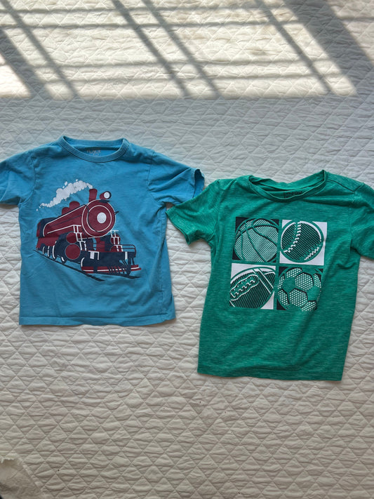 Children's Place & Jumping Beans Blue shirt with train, Green sport shirt 4T/4