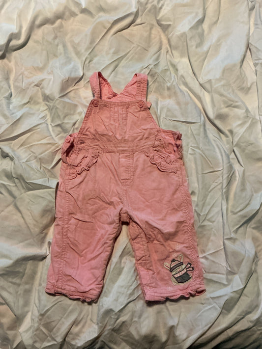 Childrens place Pink corduroy overalls with winter bunny 12 Months