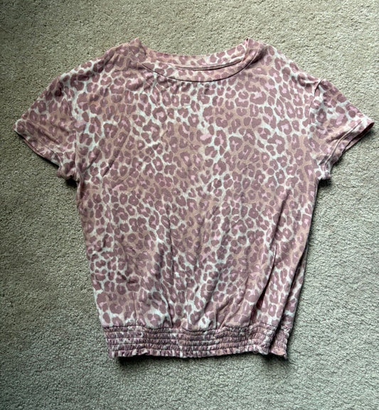 Art Class, 7, Girls pink leopard print top NWOT short sleeve, smocked waistband 7