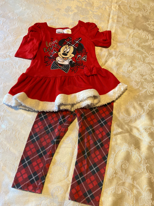 Disney, 2T, Minnie Mouse, short sleeve shirt with skirt at waist, matching pants set 2T