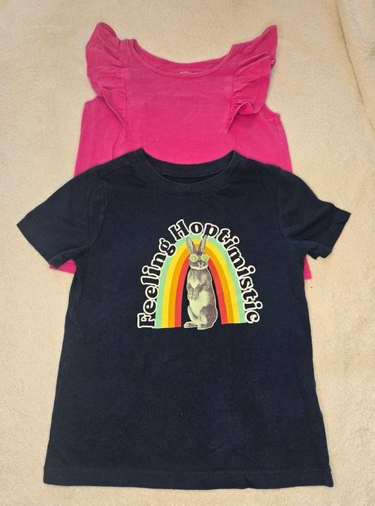 Jumping Bean and Old Navy Girls' 4T 2 Pack T-Shirts Pink Ruffle Tank Navy Hoptimistic T 4T/4