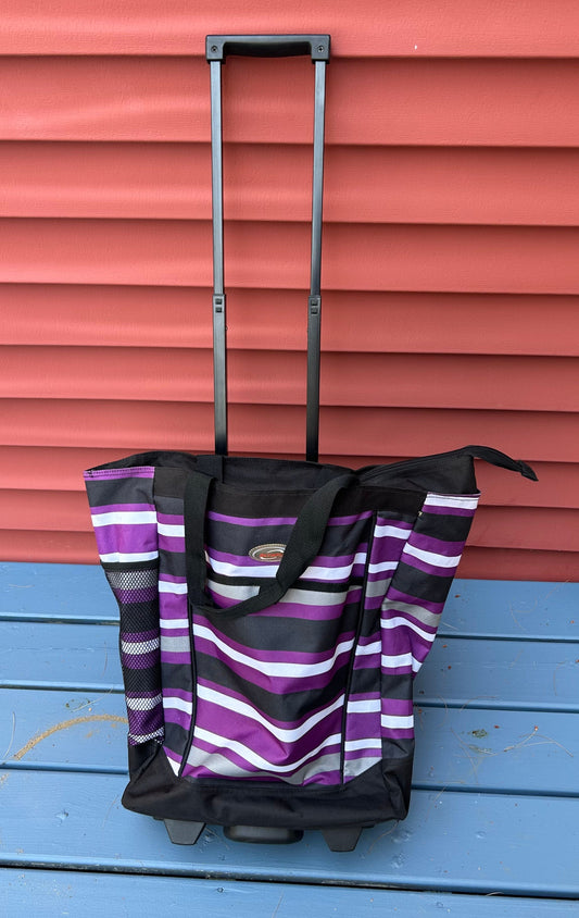 Purple striped rolling bag with zipper Overhead size Luggage