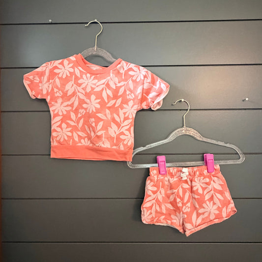 Carters Short Set, coral and pink Flowers 12 Months