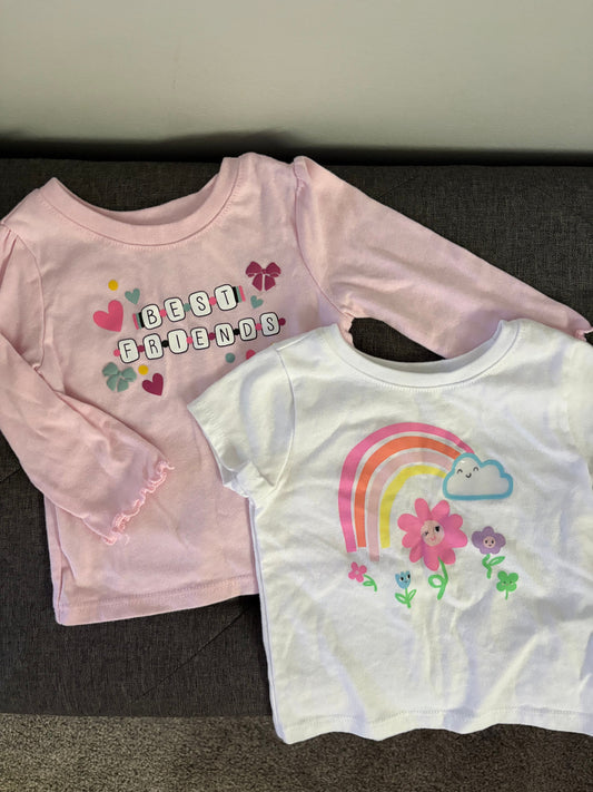 Garanimals Baby Girl Shirts Size 3-6 Months Set of 2 - Long Sleeve and Short Sleeve 3 Months
