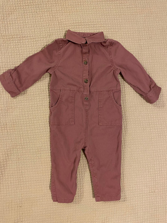 Old Navy relaxed fit, cotton, button-front one-piece jumpsuit 12 Months