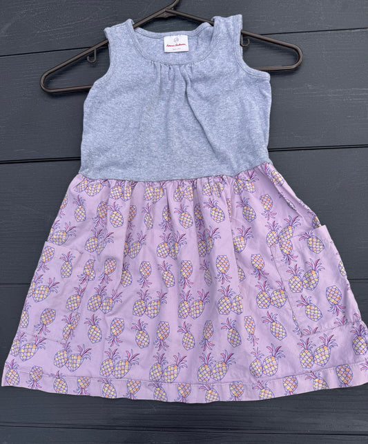 Hanna Andersson 6-7 summer dress Light purple gray upper pineapple girls 120 6