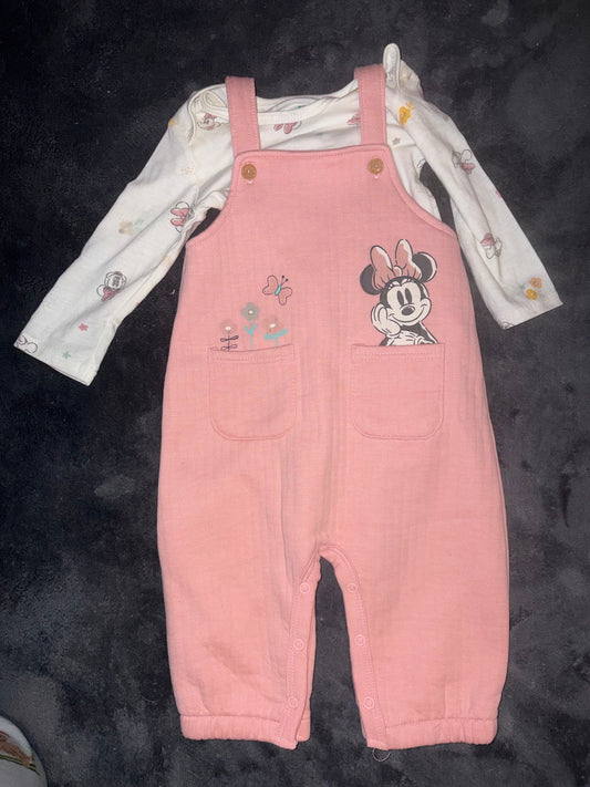 Disney Baby 6-9 Month Overall Set Never Worn Pink Overalls with Minnie print Long Sleeve 6 Months