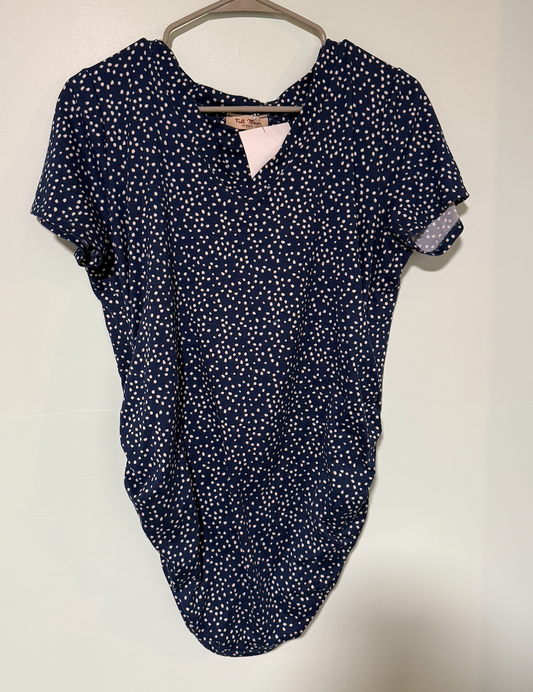 Full Moon Navy and white dot maternity short sleeve. Women's Med 8-10
