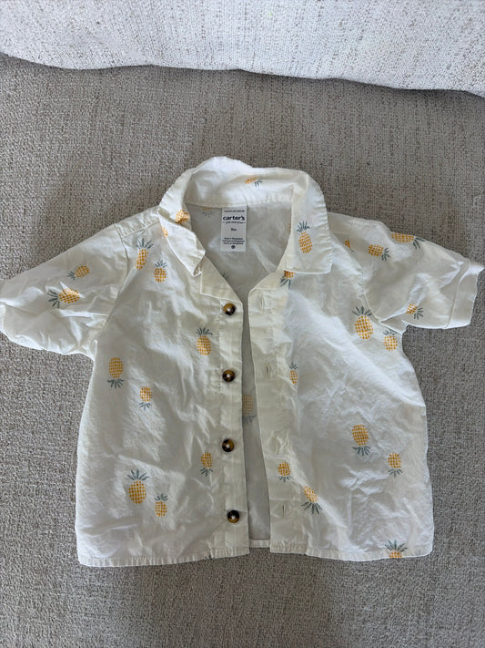 Carters Size 9 month Short Sleeve Button Up Pineapple Design 9 Months