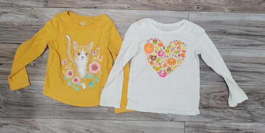Jumping beans, children's place 2 pack long sleeve shirts girls 5T yellow cat, heart fall 5T/5