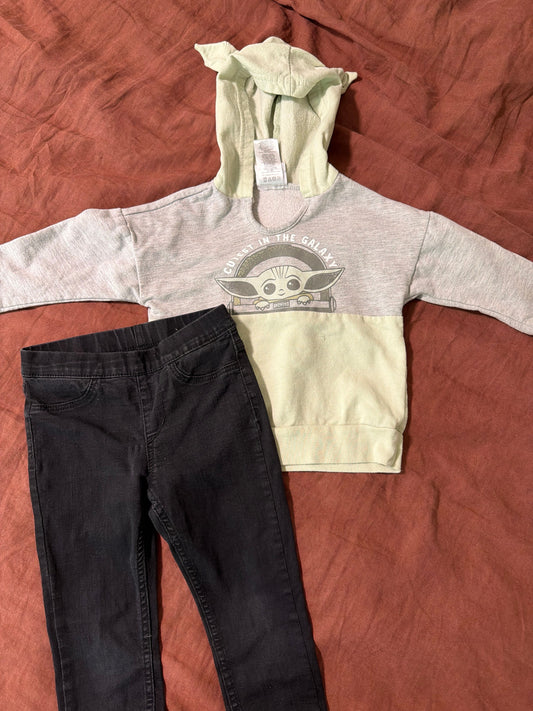 Disney Yoda hoodie and H and M jeans 4T/4