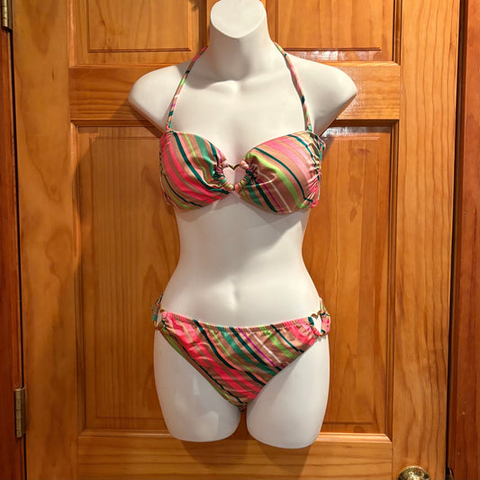 Victorias Secret  top and bottom size L striped bikini 2 pc swimsuit with padded bra Women's - L