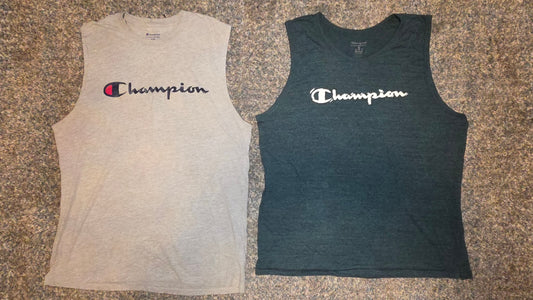 Champion tank lot of 2. Light grey, dk green/blue men, teen Men's - XL