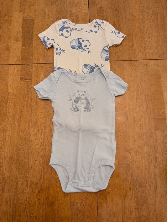 Carter's, 18m, 2 short sleeve onesies white/blue pandas, light blue panda 18 Months