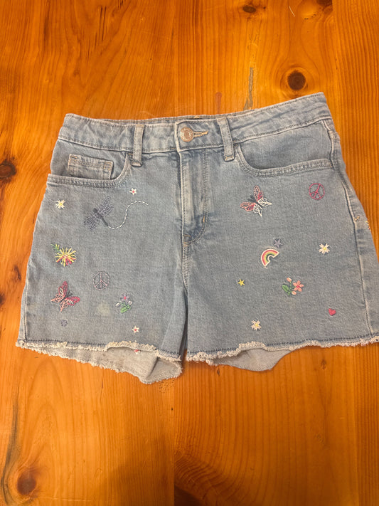 Gap denim Blue Jean shorts with flowers hearts butterflys 12