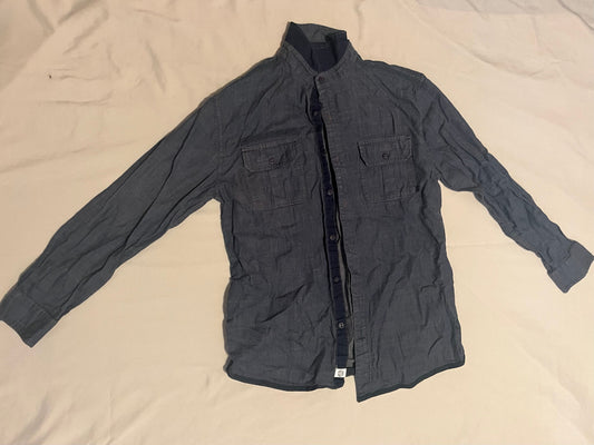 Paper Denim & Cloth girls' long sleeve dark denim button-down shirt, 2 buttoned chest pockets, woven accents 14