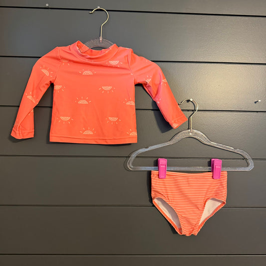 Carters 2 piece swimsuit, orange sun and stripes 12 Months