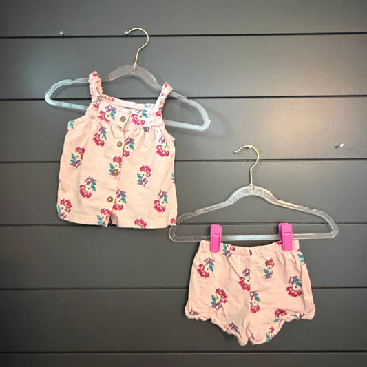 Carters Short Set, pink flowers 12 Months