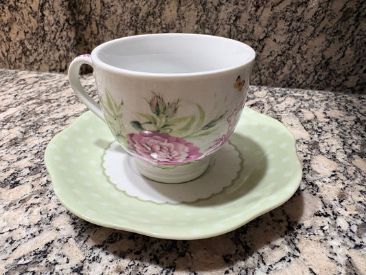 Teacup and Saucer New floral & butterfly teacup with saucer, never used Kitchen