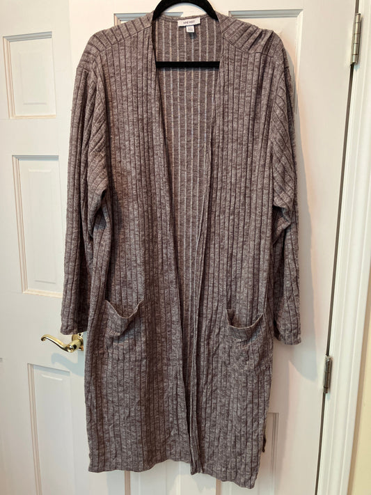 Nine West size 2xl grey open front long sweater Cardigan vertical lines two front pockets long sleeve Women's - XXL