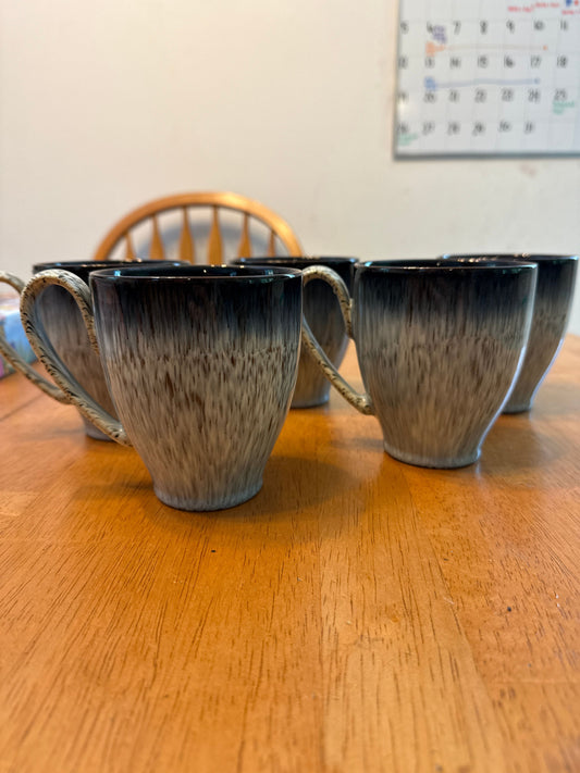 Denby of England Set of 5 blue pattern pottery coffee mugs Kitchen