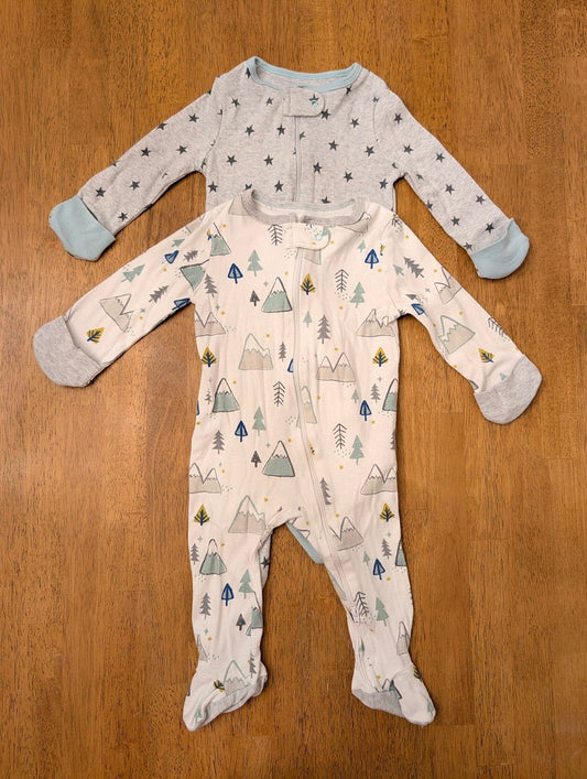 Cloud Island, 6-9m, long sleeve pajamas gray stars, white/blue mountains 6 Months