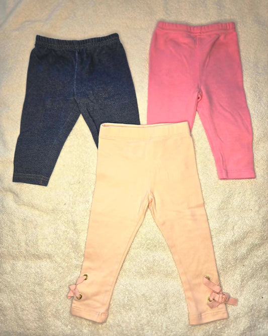 Renee Rafe and Child O'Mine Girls' 3-6 months 3 pack pants: denim, pink, peach 3 Months