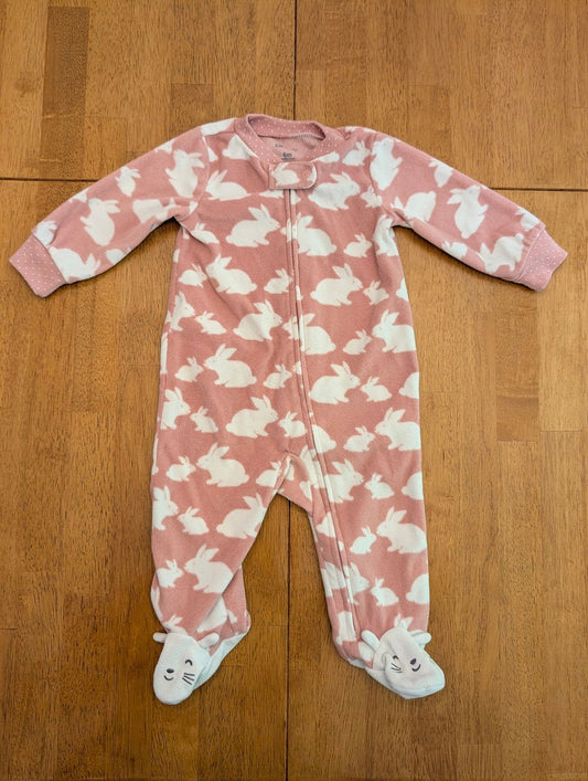 Carter's, 3m, fleece footed pajamas 1 zipper, pink/white bunnies w/ bunny feet 3 Months