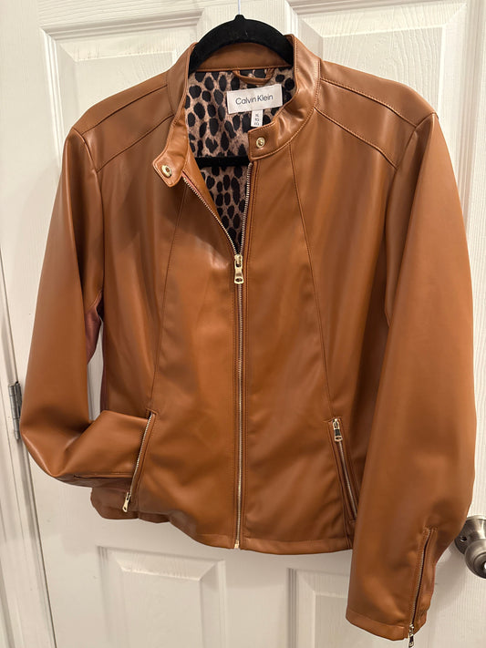 Calvin Klein New Without Tags Faux leather jacket with leopard print lining Women's - XL