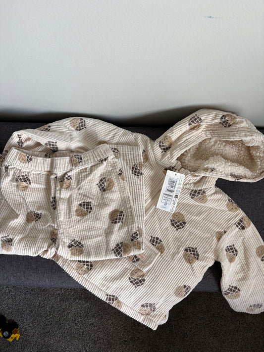 Cute Toddler Thick, Soft, Acorn Jacket & Pants Set NEW WITH TAGS Size 18-24 Months - Lined Jacket 18 Months