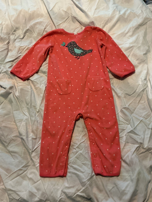 Carters Pink fleece jumpsuit with bird 18 Months