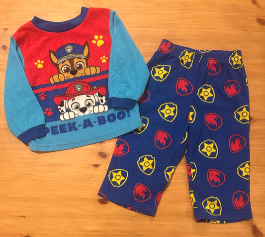 2pc 2T Paw Patrol Fleece PJs Pajamas Set Super Soft! Marshall and Chase, Peek-a-Boo! 2T
