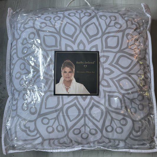 Kathy Ireland Two decorative pillows New in package, 20" x 20", gray white mandala print Decor