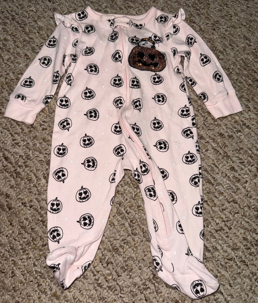 Pink pumpkin PEANUTS zip up footie pjs 3-6m Pink pumpkin PEANUTS zip up footie pjs 3-6m 3 Months