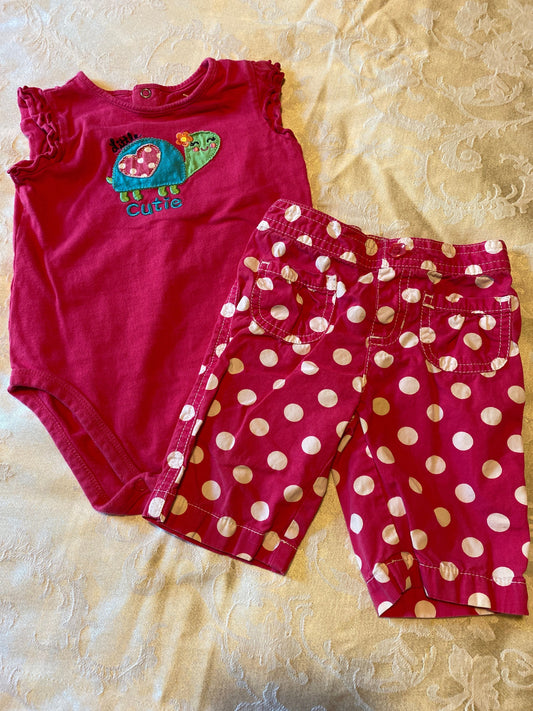 Jumping Beans 12m pink onesie with turtle Little Cutie & jumping beans 12m pink shorts white polka dots 12 Months