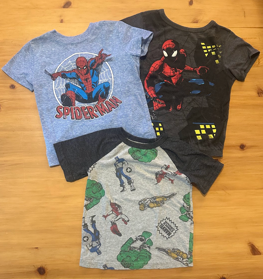 3pc Marvel Spider-Man SS Tees T-Shirts Lt Blue, Dk Blue Disney Sensory Friendly, Gray Avengers 2T
