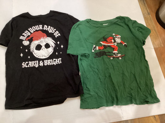 Old navy Blk t with jack scary and bright green t with Santa skateboard 14
