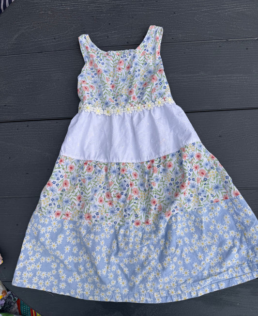 Penelope Mack summer dress white eyelet Tiered Daisy cute back blue floral girls 7 7