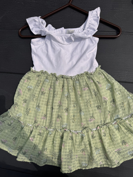 Janie and Jack dress summer green Lined floral tiered white upper girls 7 7