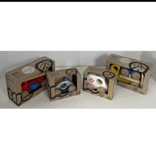Bajo Wooden Toys Emergency Vehicle Set Police Ambulance Fire Tow Truck Toy Vehicles