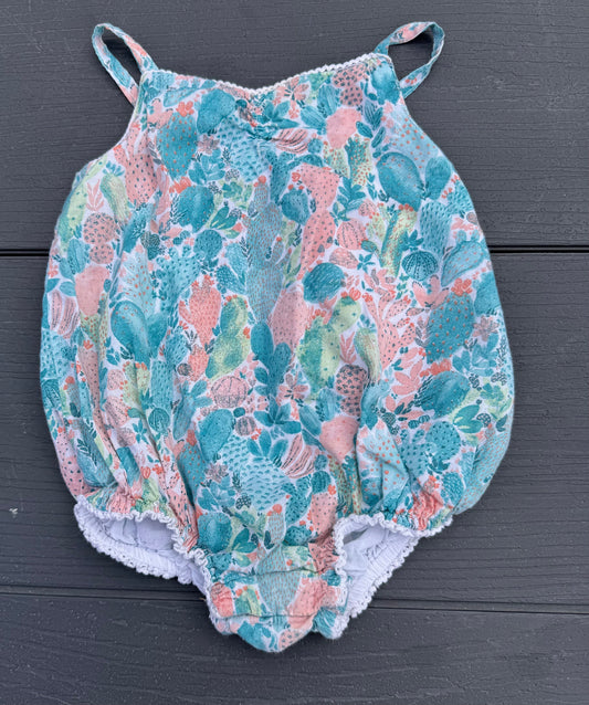 Piper and Posie bubble blue pink Soft cactus snap bottom open back bow 6 Months