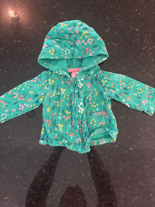 Carters Girls hooded zipper green floral sweatshirt size newborn Newborn