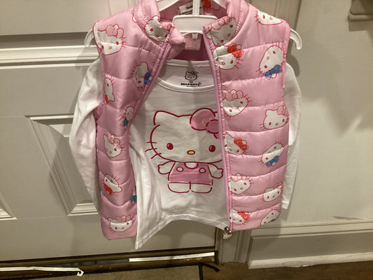 Hello Kitty 2 pc pink zip up vest with Kitty metal zip, long Slv wht shirt 5T/5