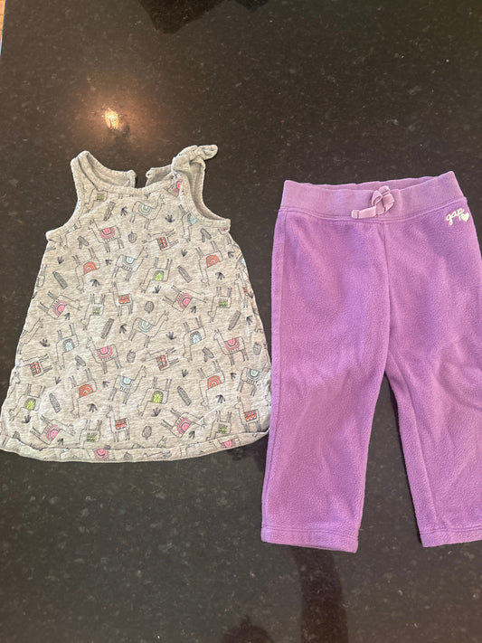 Gap Girls Gap 18-24m llama dress and purple fleece pant 18 Months