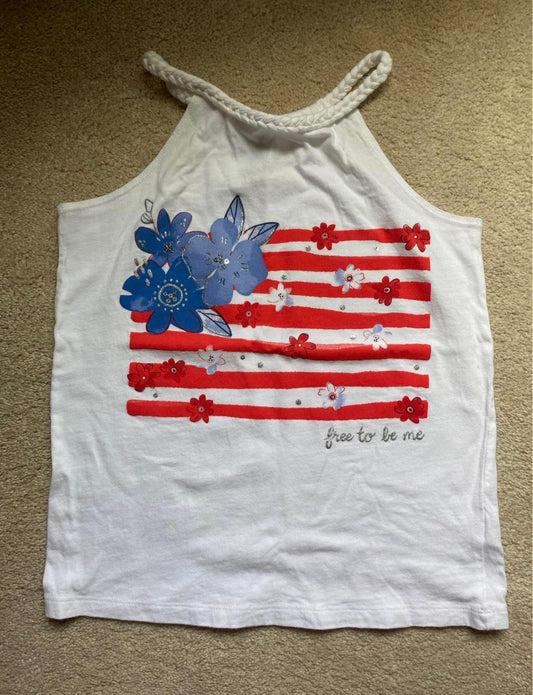 Carter's, 14, Girls tank top with braided collar white with American Flag Flower graphic, like new 14