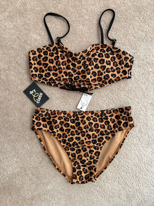 art class XXL new girls 2-piece swimsuit bikini animal leopard print UPF 50+ 16
