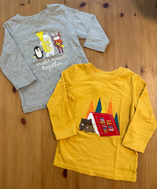 2pc Cat & Jack LS Tees T-Shirts "Read Together" "Make Music Together" Yellow Top 18 Months