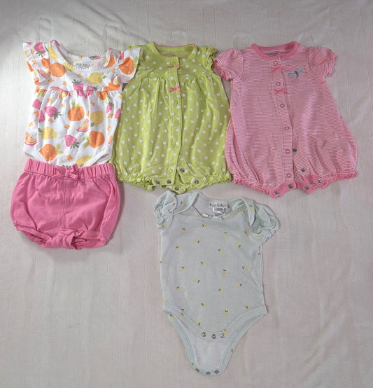 Carter's, Okie Dokie, Nicole Miller 3 mo outfits NM lemon onesie, 2 simple joys bubble outfits,1 okie dokie outfit 3 Months