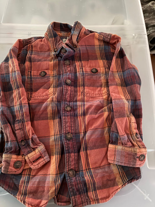 Duluth Trading Orange flannel button up shirt 4T/4