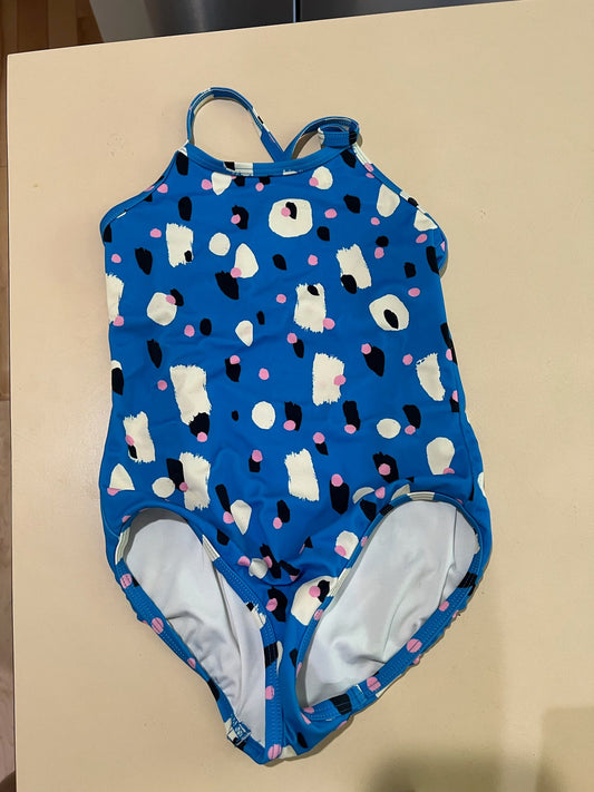 Hannah Anderson Blue Bathing Suit with white black pink spots 6